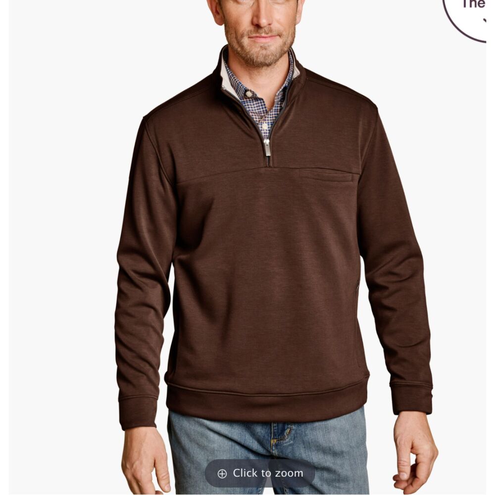 Johnston & Murphy Essential Pocket Quarter-Zip Men's Half-Zip Sweater - Dark Bro
